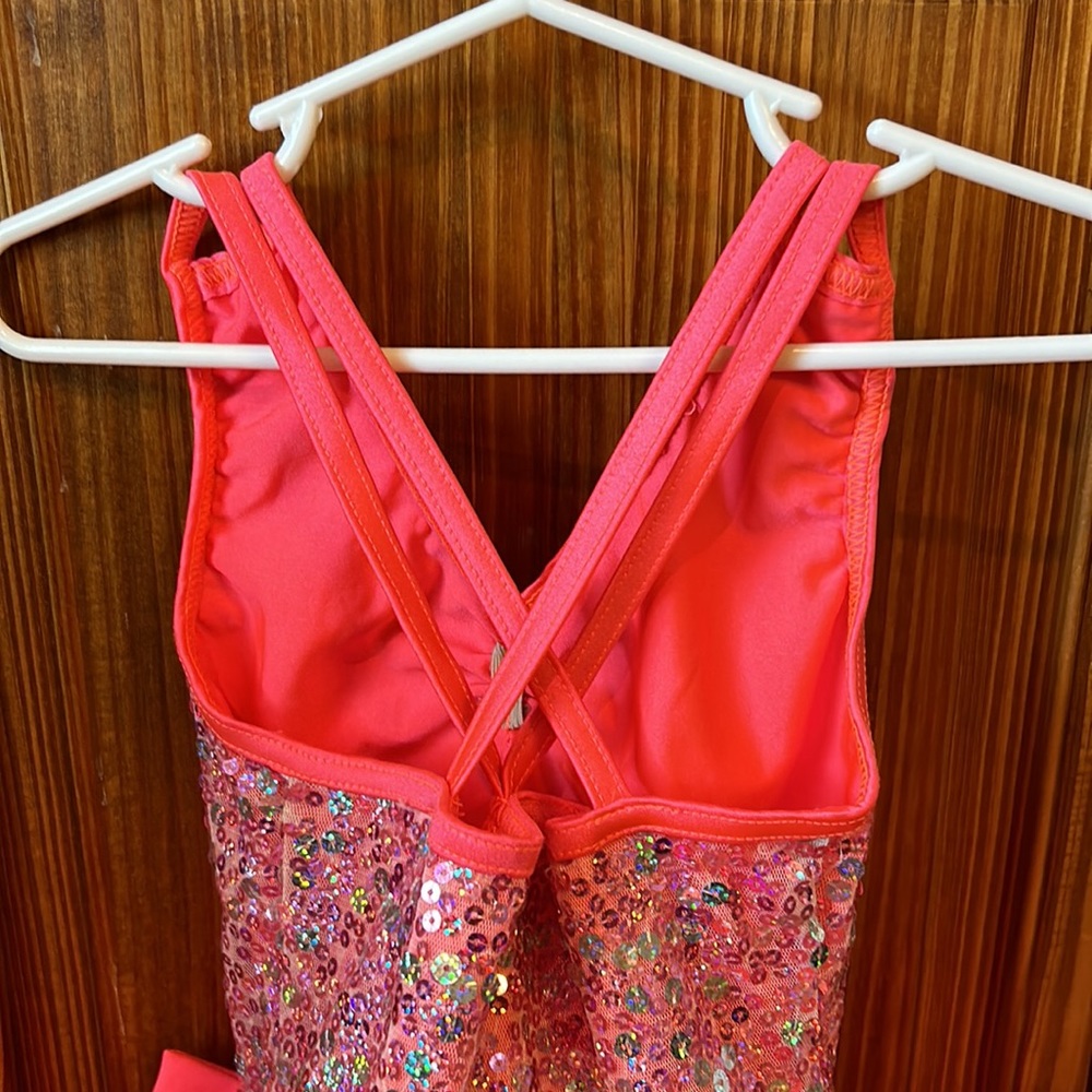 Weissman dance recital costume in coral with tulle underlay - Picture 5 of 7